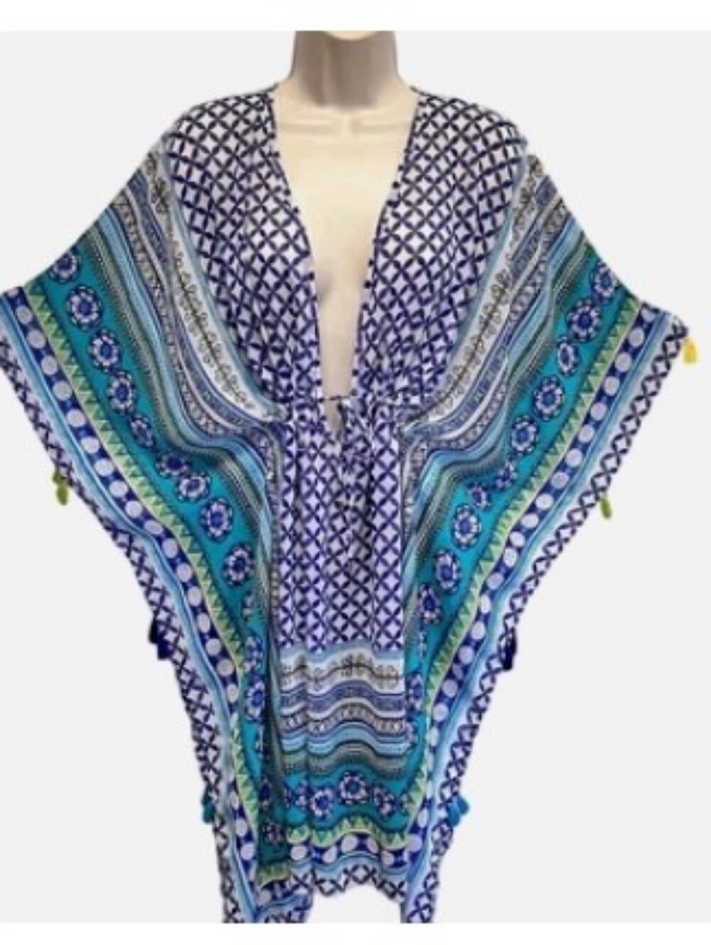 Bleu Rod Beattie Blue & Teal Printed Women's Kaftan Cover-Up